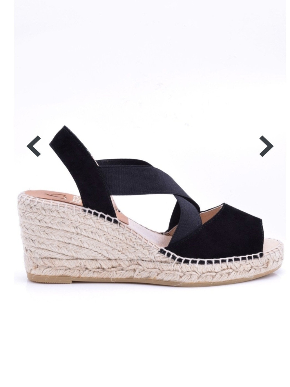 kanna Black Espadrille Wedge Sandal with Cross Elastic Straps